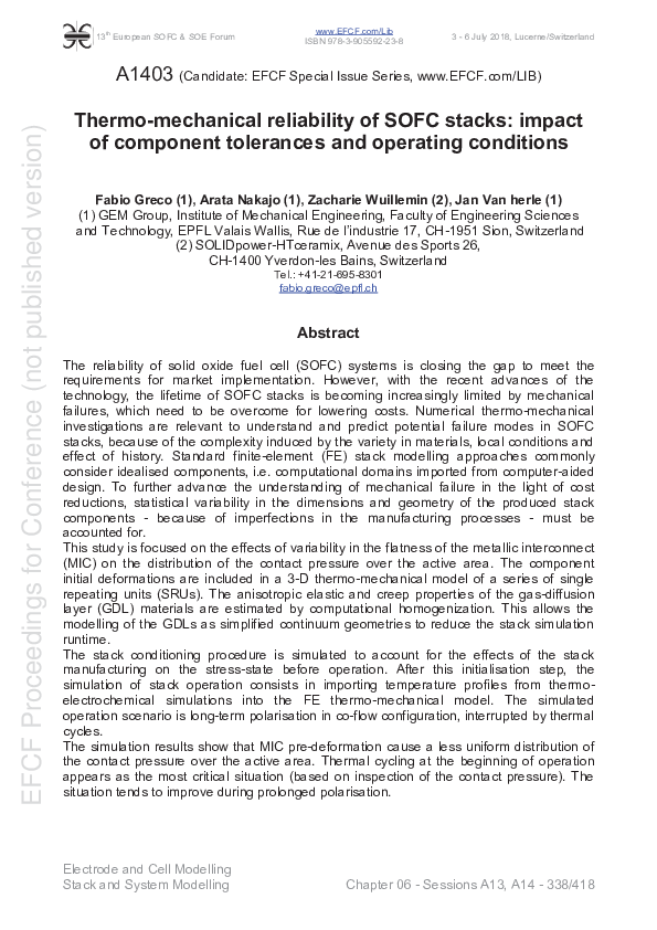 (PDF) Thermo-mechanical reliability of SOFC stacks: impact of component ...