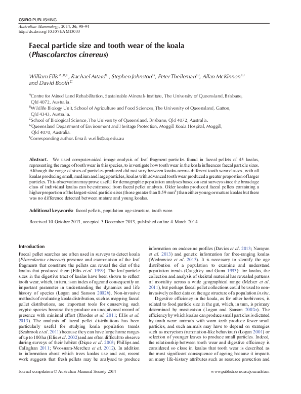 (PDF) Faecal particle size and tooth wear of the koala (Phascolarctos ...