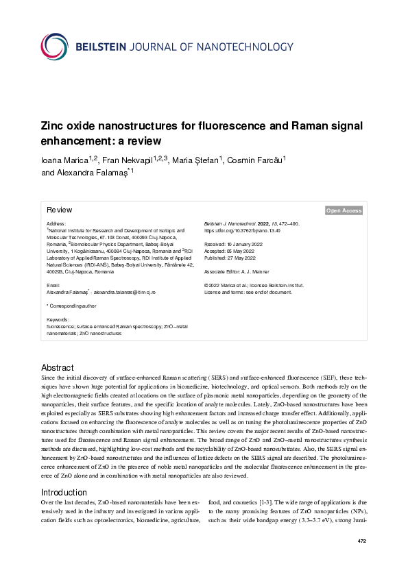 (PDF) Zinc oxide nanostructures for fluorescence and Raman signal ...