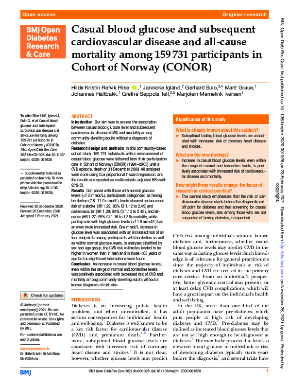 (PDF) Casual blood glucose and subsequent cardiovascular disease and ...