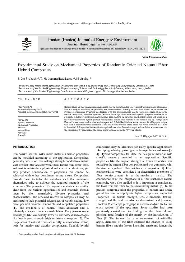 (PDF) Experimental Study on Mechanical Properties of Randomly Oriented ...
