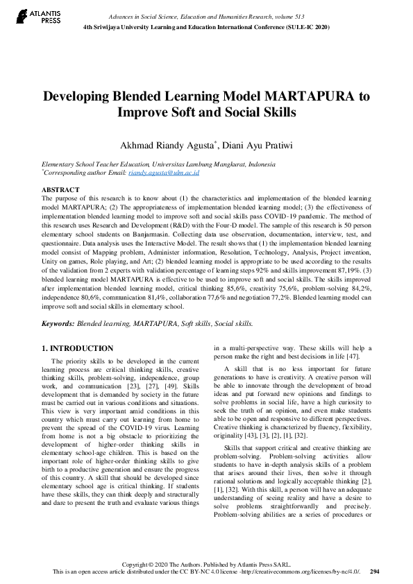 (PDF) Developing Blended Learning Model MARTAPURA to Improve Soft and ...