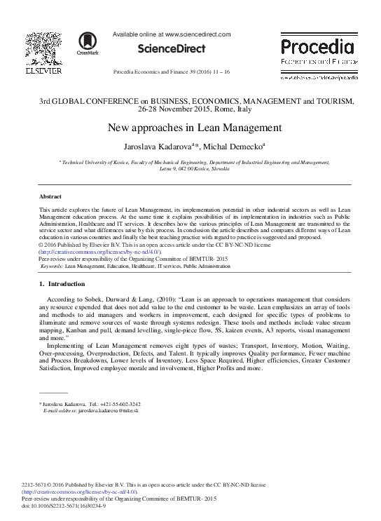 (PDF) New Approaches in Lean Management
