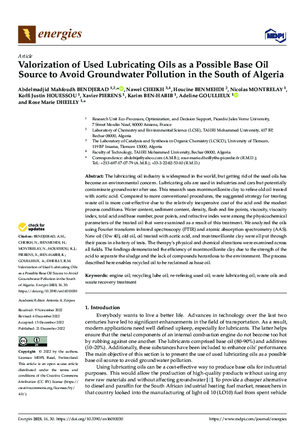 (PDF) Valorization of Used Lubricating Oils as a Possible Base Oil ...
