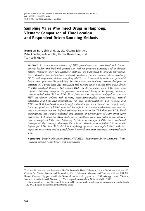 (PDF) Sampling Males Who Inject Drugs in Haiphong, Vietnam: Comparison ...