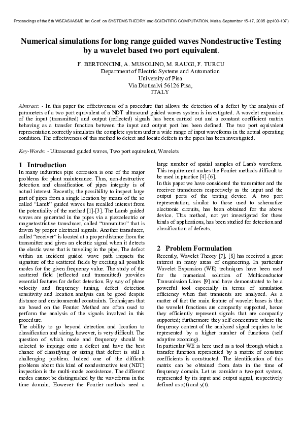 (PDF) Numerical simulations for long range guided waves nondestructive ...