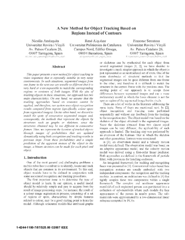 (PDF) A New Method for Object Tracking Based on Regions Instead of Contours