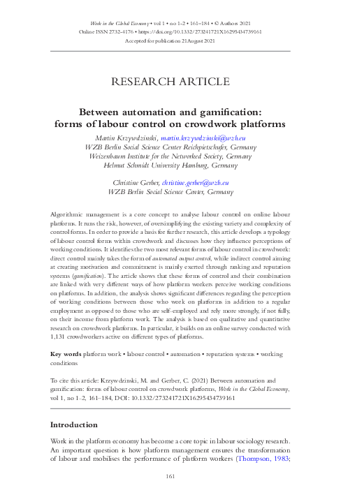 (PDF) Between automation and gamification: forms of labour control on ...