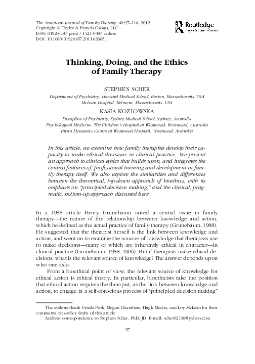 (PDF) Thinking, Doing, and the Ethics of Family Therapy