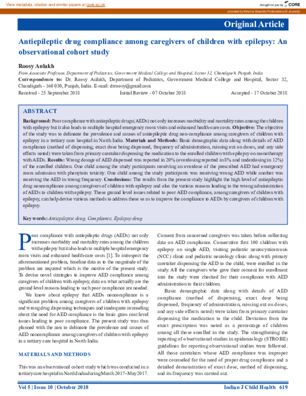 (PDF) Antiepileptic Drug Compliance Among Caregivers of Children with ...