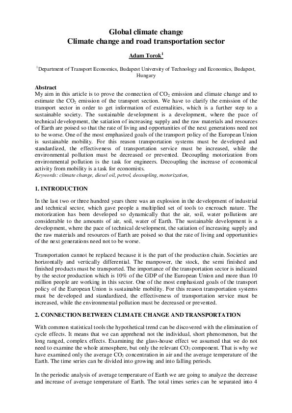 (PDF) Global climate change Climate change and road transportation sector