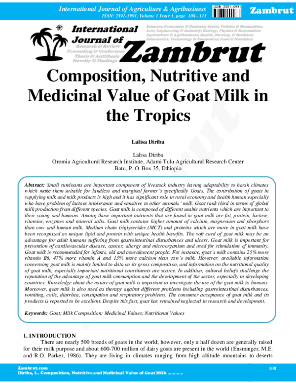 (PDF) Composition, Nutritive and Medicinal Value of Goat Milk in the ...