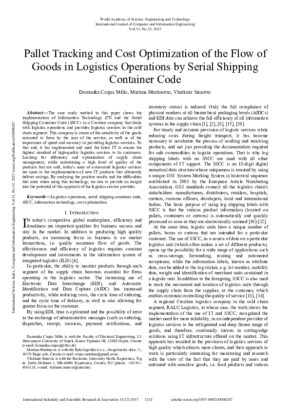(PDF) Pallet Tracking And Cost Optimization Of The Flow Of Goods In ...