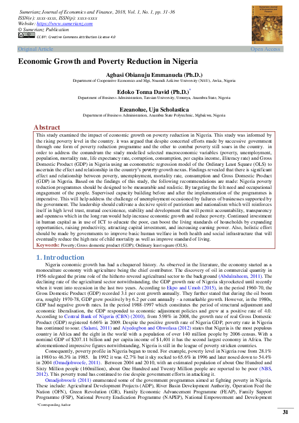 (PDF) Economic Growth and Poverty Reduction in Nigeria