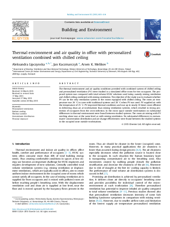 (PDF) Thermal environment and air quality in office with personalized ...