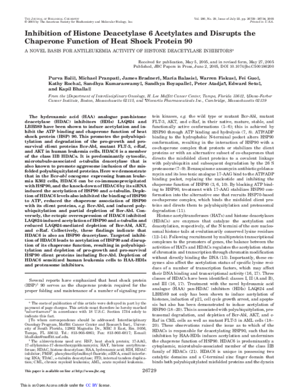 (PDF) Inhibition of Histone Deacetylase 6 Acetylates and Disrupts the ...