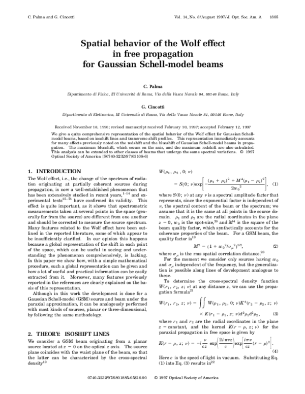(PDF) Spatial behavior of the Wolf effect in free propagation for ...