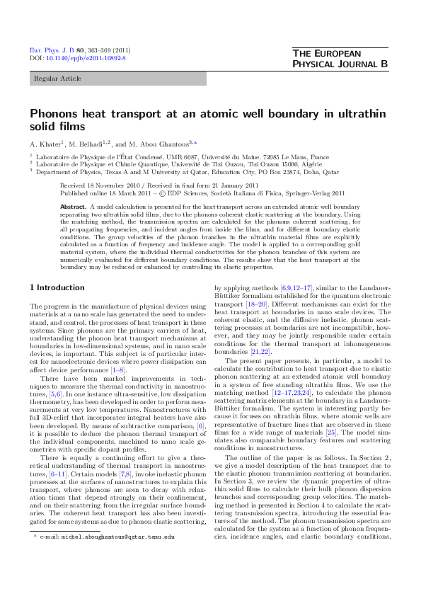 (PDF) Phonons heat transport at an atomic well boundary in ultrathin ...