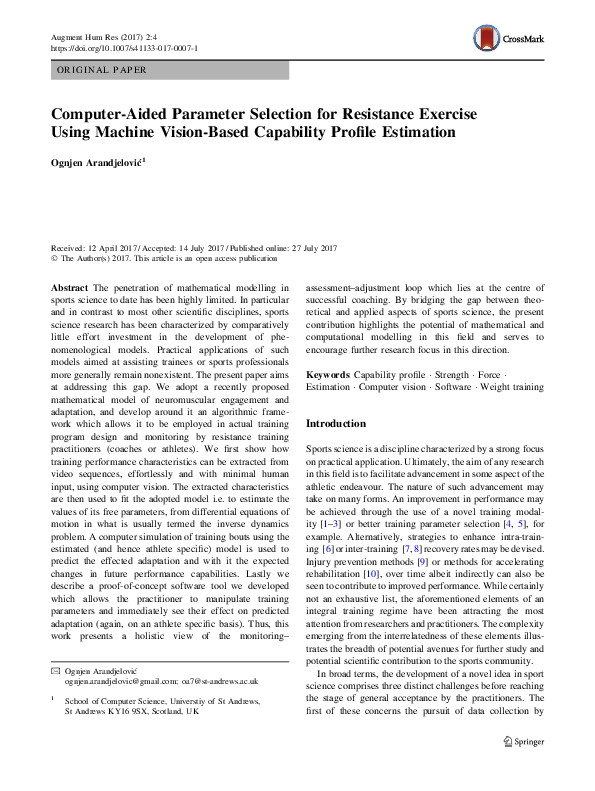 (PDF) Computer-Aided Parameter Selection for Resistance Exercise Using ...