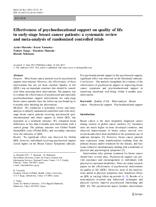 (PDF) Effectiveness of psychoeducational support on quality of life in ...