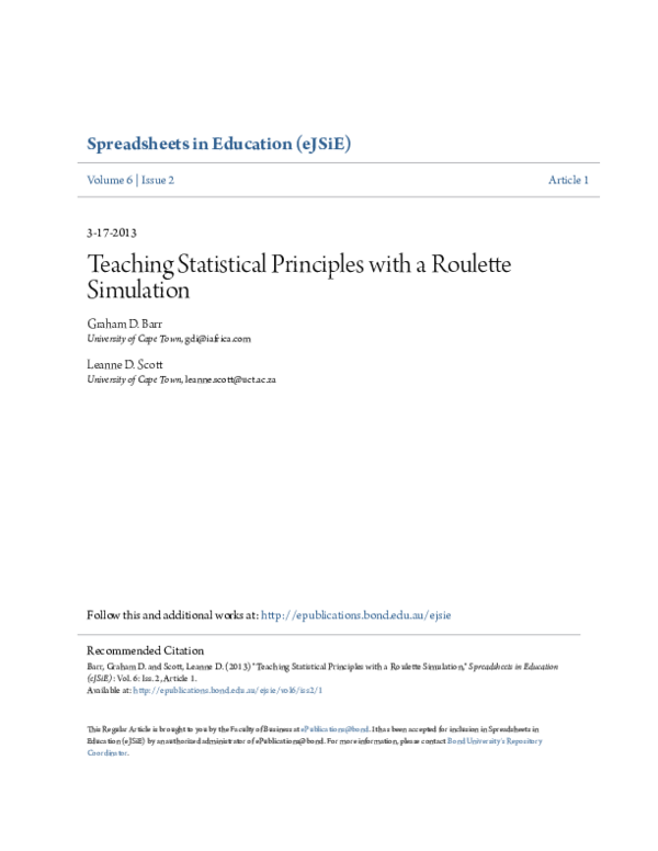 Teaching Statistical Principles with a Roulette Simulation