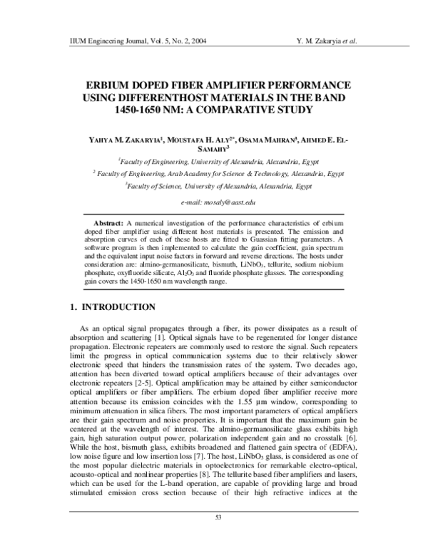 (PDF) Erbium Doped Fiber Amplifier Performance using Different Host ...
