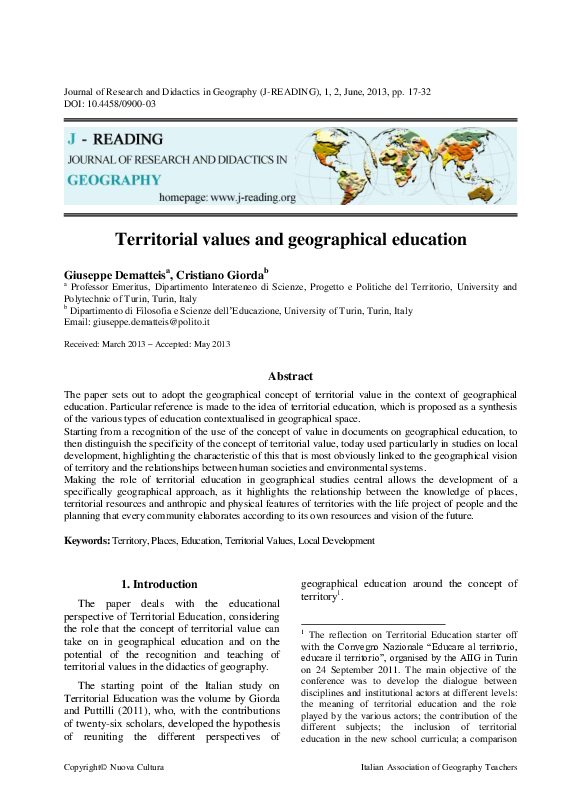 (PDF) Values in Geographical and Environmental Education