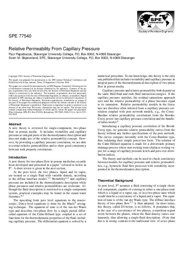 (PDF) Relative Permeability from Capillary Pressure