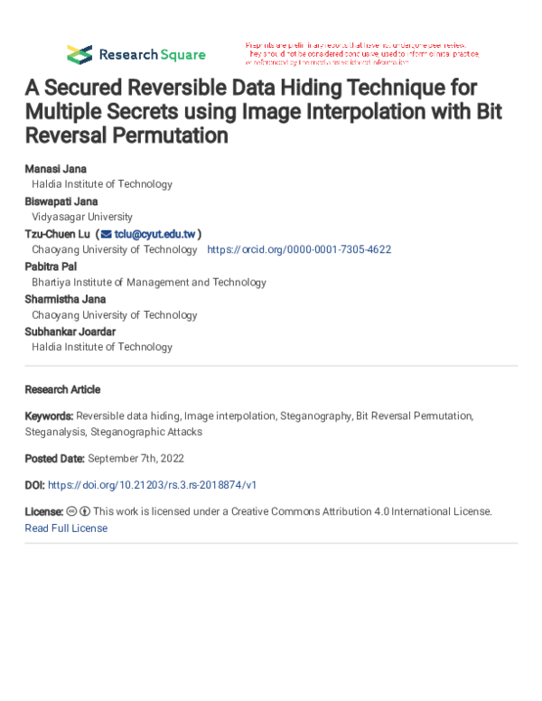 (PDF) A Secured Reversible Data Hiding Technique for Multiple Secrets ...