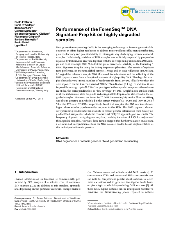 (PDF) Performance of the ForenSeqTMDNA Signature Prep kit on highly ...