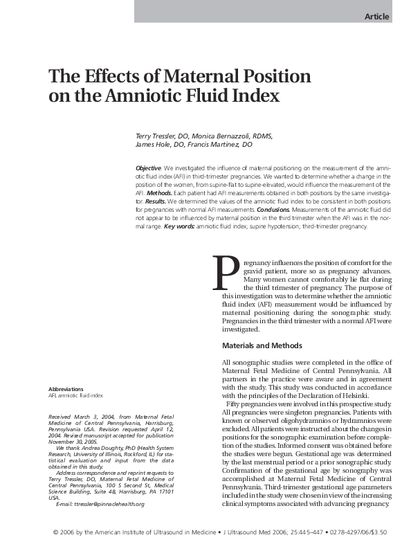 (PDF) The Effects of Maternal Position on the Amniotic Fluid Index