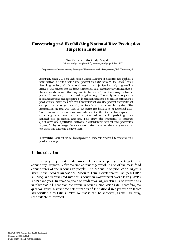 (PDF) Forecasting and Establishing National Rice Production Targets in ...