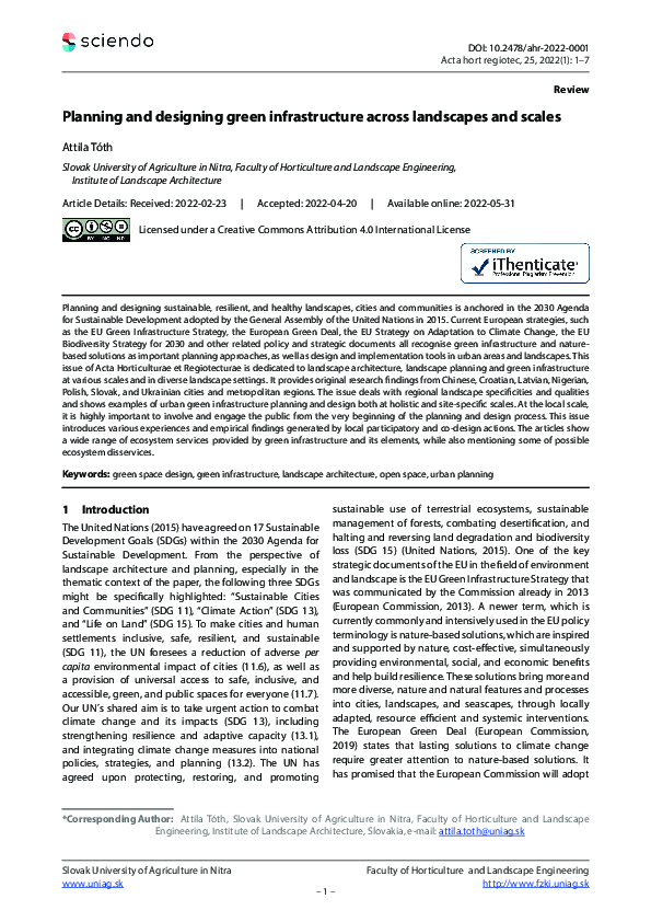 (PDF) Planning and designing green infrastructure across landscapes and ...