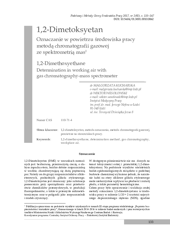 (PDF) 1,2-Dimethoxyethane Determination in working air with gas ...