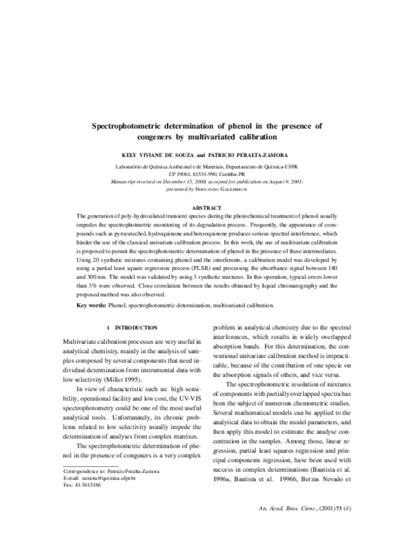(PDF) Spectrophotometric determination of phenol in the presence of ...