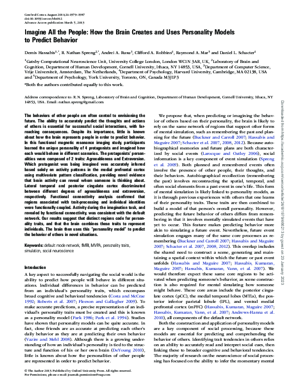 (PDF) Imagine All the People: How the Brain Creates and Uses ...