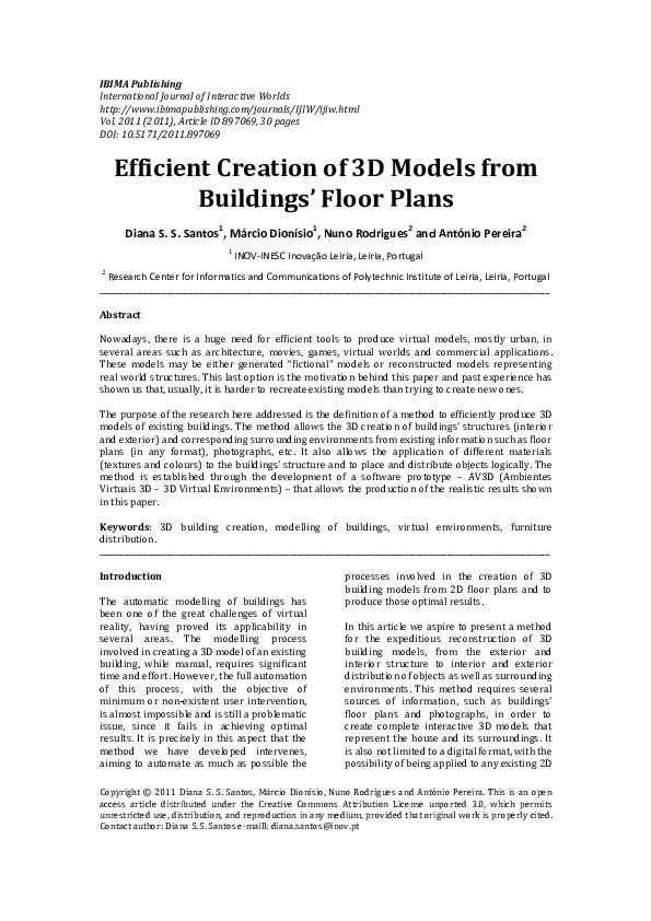 (PDF) Efficient Creation of 3D Models from Buildings’ Floor Plans
