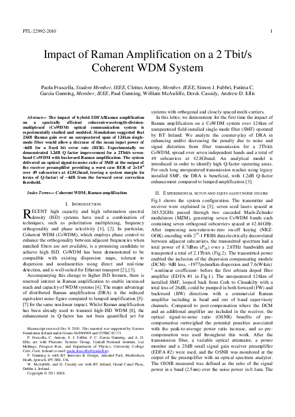 (PDF) Impact of Raman Amplification on a 2-Tb/s Coherent WDM System