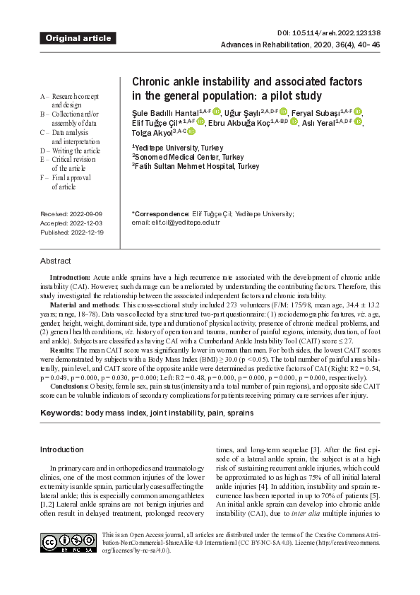 (PDF) Chronic ankle instability and associated factors in the general ...