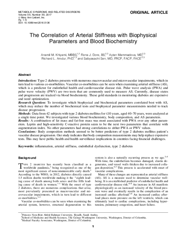 (PDF) The Correlation of Arterial Stiffness with Biophysical Parameters ...