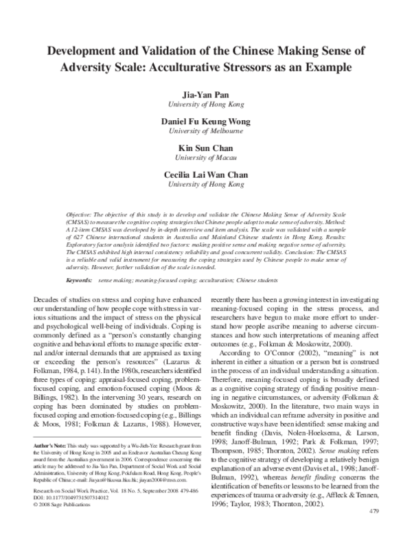 (PDF) Development and Validation of the Chinese Making Sense of ...