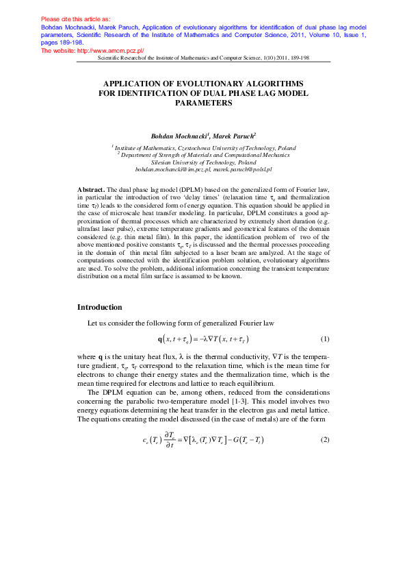 (PDF) Application of Evolutionary Algorithms for Identification of ...