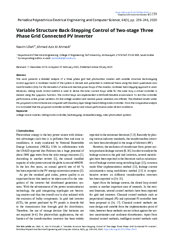 (PDF) Variable Structure Back-Stepping Control of Two-stage Three Phase ...