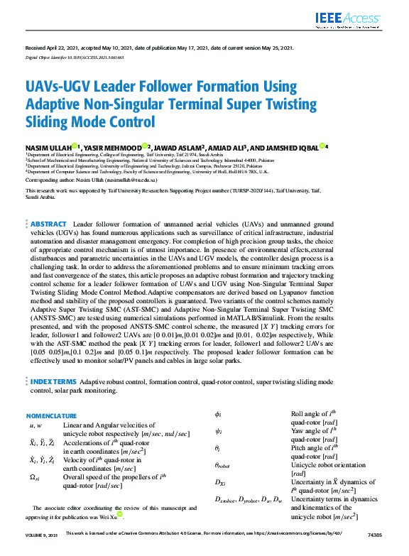 (PDF) UAVs-UGV Leader Follower Formation Using Adaptive Non-Singular ...
