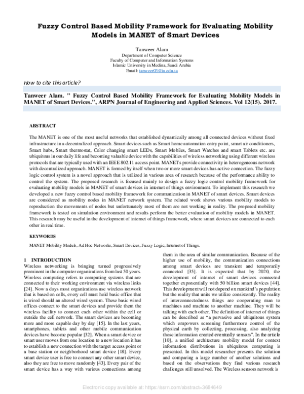(PDF) Fuzzy Control Based Mobility Framework for Evaluating Mobility ...