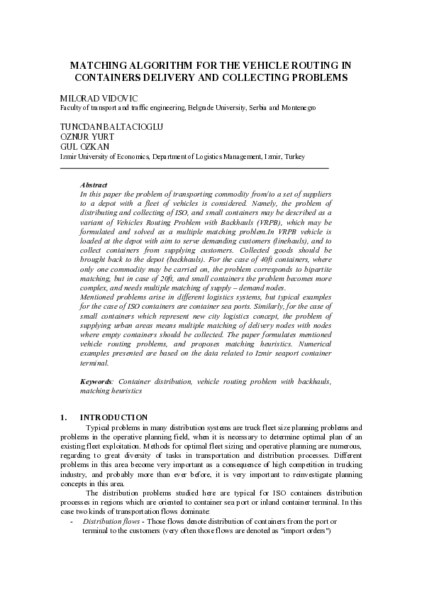 (PDF) Matching Algorithm for the Vehicle Routing in Containers Delivery ...