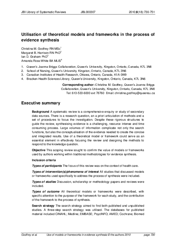 (PDF) Utilisation of theoretical models and frameworks in the process ...