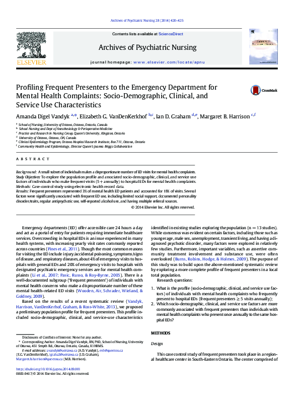 (PDF) Profiling Frequent Presenters to the Emergency Department for ...