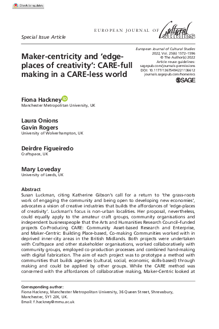 (PDF) Maker-centricity and 'edgeplaces of creativity': CARE-full making ...