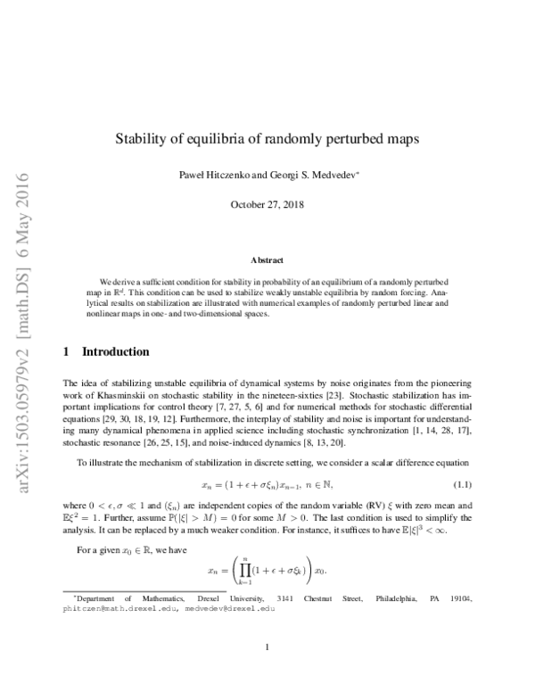 (PDF) Stability of equilibria of randomly perturbed maps